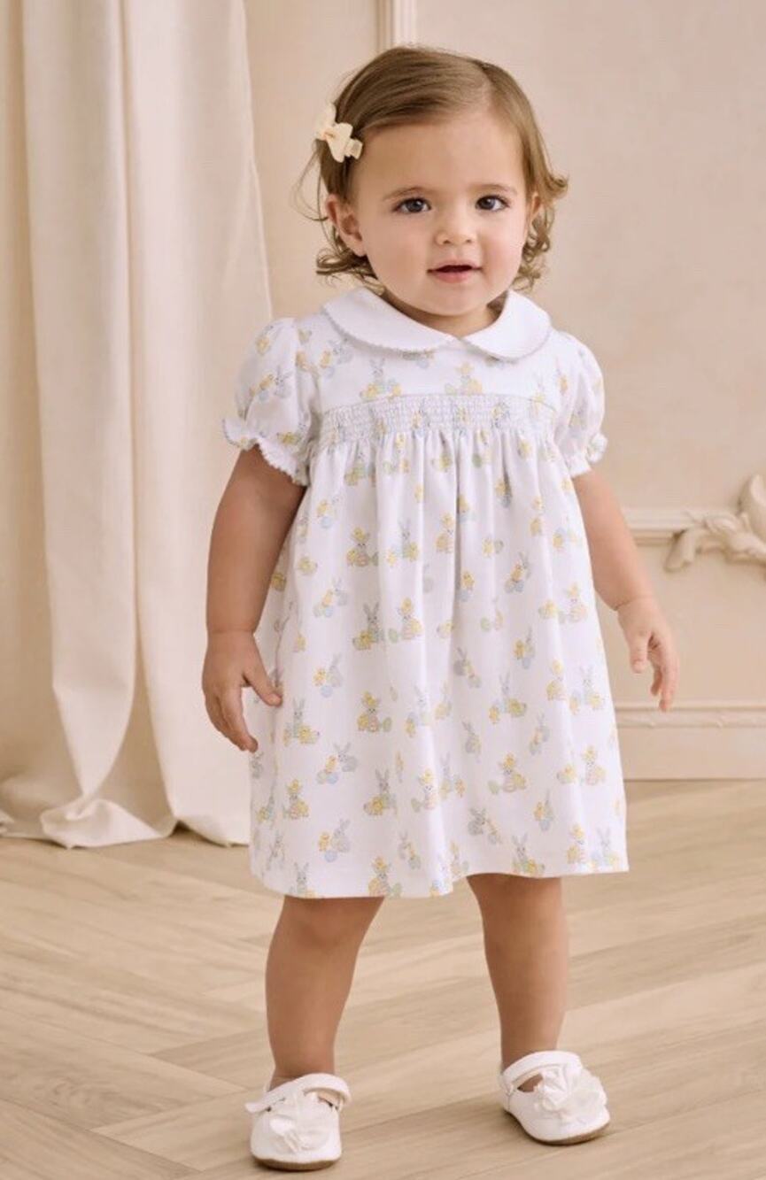 Kissy Kissy Smocked Easter Pima Cotton Peter Pan Collared Dress 0-3 Months NWT